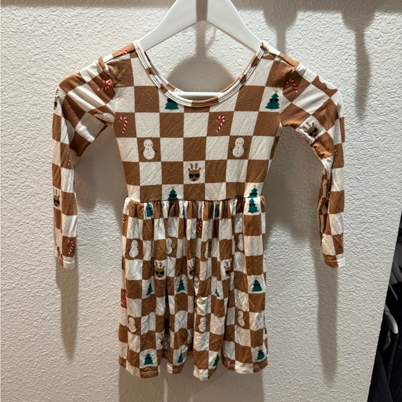 Other - Brown and White Checkered Long Sleeve Dress Little Sleepies